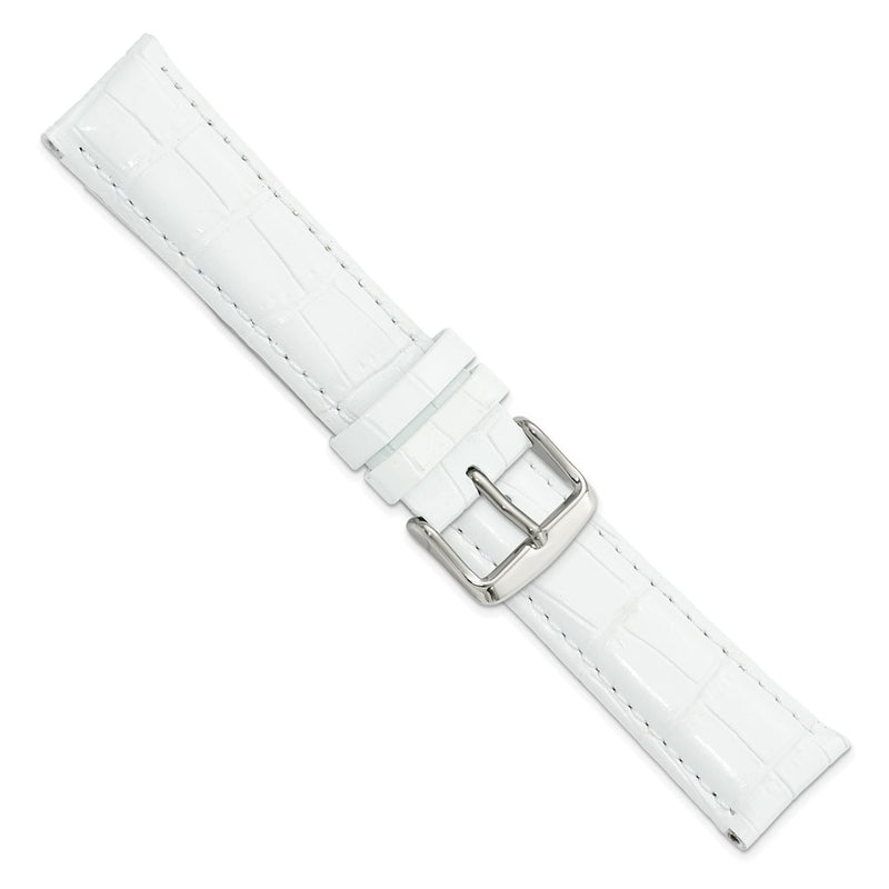 DeBeer 20mm White Crocodile Grain Chronograph Leather with Silver-tone Buckle 7.5 inch Watch Band