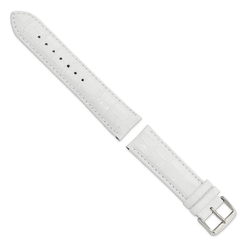 DeBeer 22mm White Crocodile Grain Chronograph Leather with Silver-tone Buckle 7.5 inch Watch Band