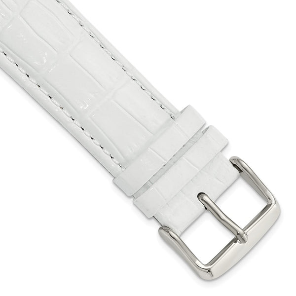 DeBeer 22mm White Crocodile Grain Chronograph Leather with Silver-tone Buckle 7.5 inch Watch Band