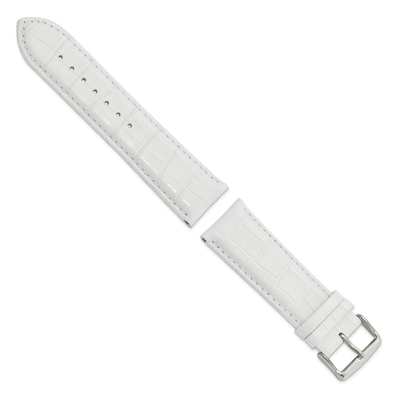 DeBeer 24mm White Crocodile Grain Chronograph Leather with Silver-tone Buckle 7.5 inch Watch Band