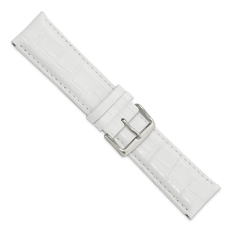 DeBeer 24mm White Crocodile Grain Chronograph Leather with Silver-tone Buckle 7.5 inch Watch Band
