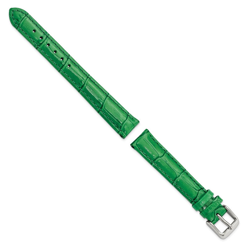 DeBeer 14mm Green Crocodile Grain Chronograph Leather with Silver-tone Buckle 6.75 inch Watch Band