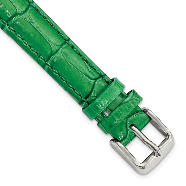 DeBeer 14mm Green Crocodile Grain Chronograph Leather with Silver-tone Buckle 6.75 inch Watch Band