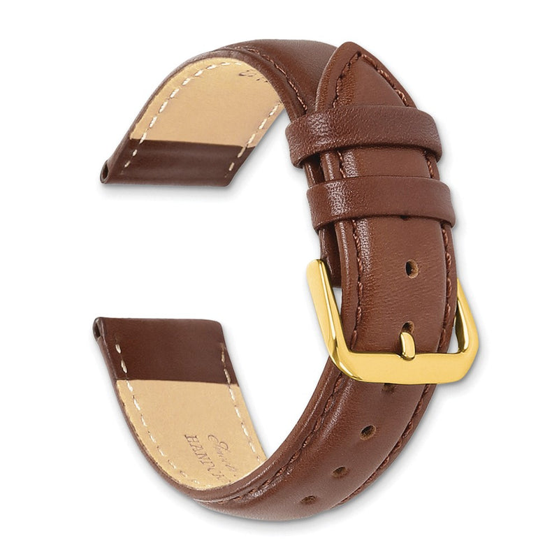 DeBeer 17mm Havana Smooth Leather with Gold-tone Buckle 7.5 inch Watch Band