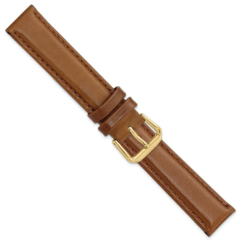 DeBeer 17mm Havana Smooth Leather with Gold-tone Buckle 7.5 inch Watch Band