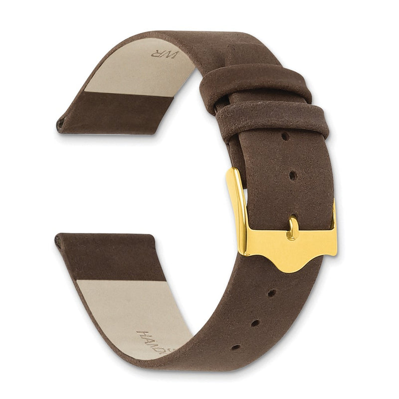 DeBeer 19mm Dark Brown Suede Flat Leather with Gold-tone Buckle 7.75 inch Watch Band