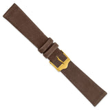 DeBeer 19mm Dark Brown Suede Flat Leather with Gold-tone Buckle 7.75 inch Watch Band