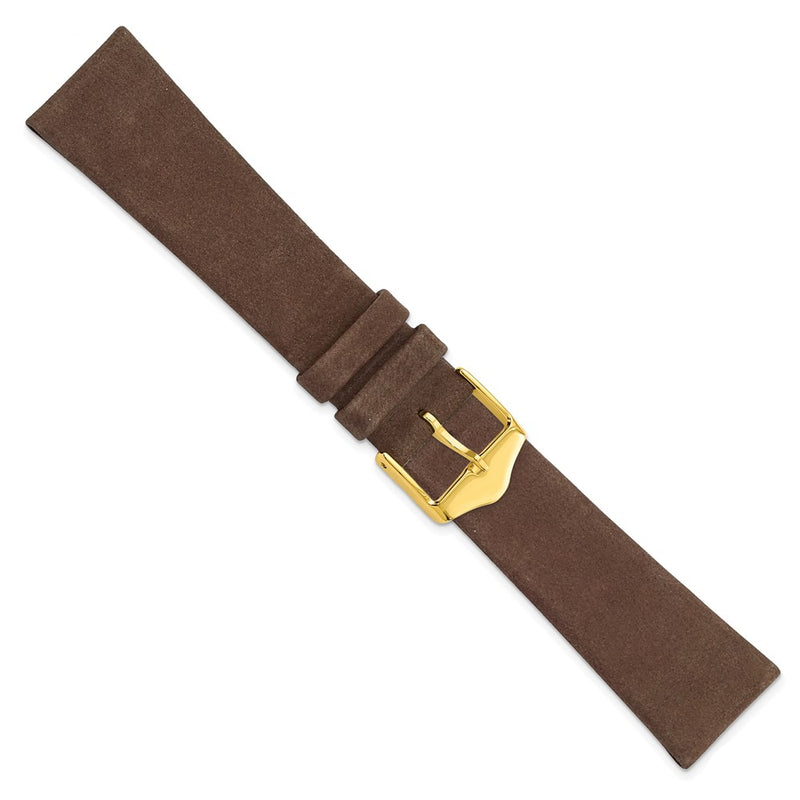 DeBeer 20mm Dark Brown Suede Flat Leather with Gold-tone Buckle 7.75 inch Watch Band