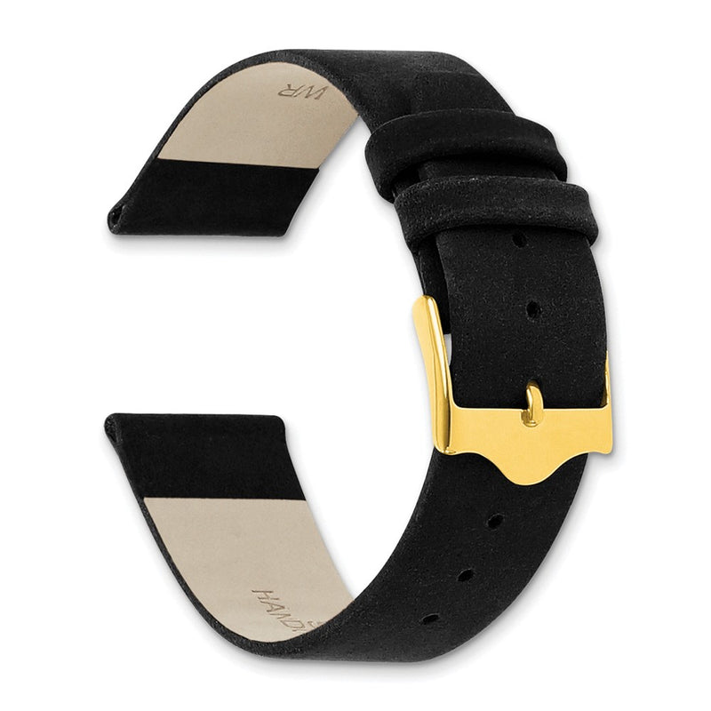 DeBeer 14mm Black Suede Flat Leather with Gold-tone Buckle 6.75 inch Watch Band