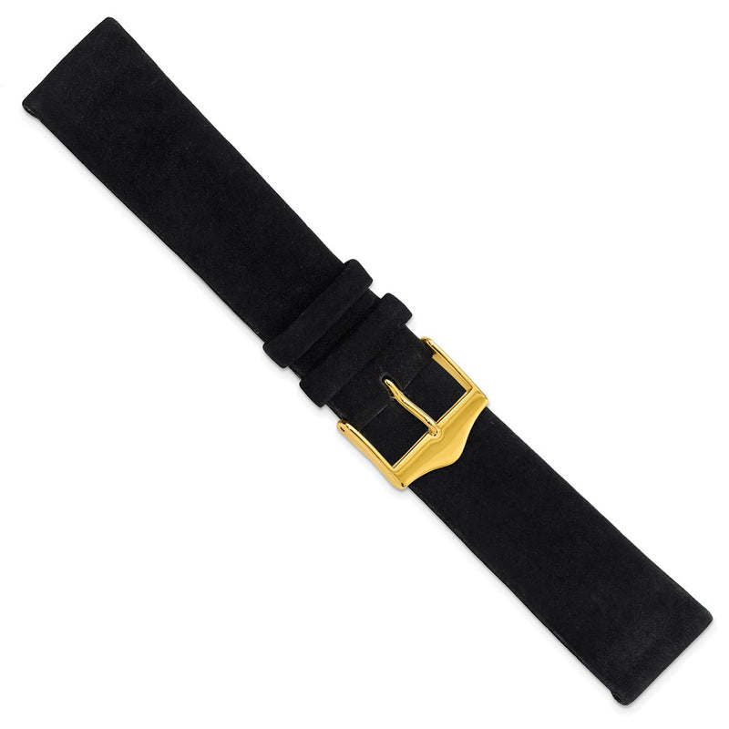 DeBeer 20mm Black Suede Flat Leather with Gold-tone Buckle 7.75 inch Watch Band