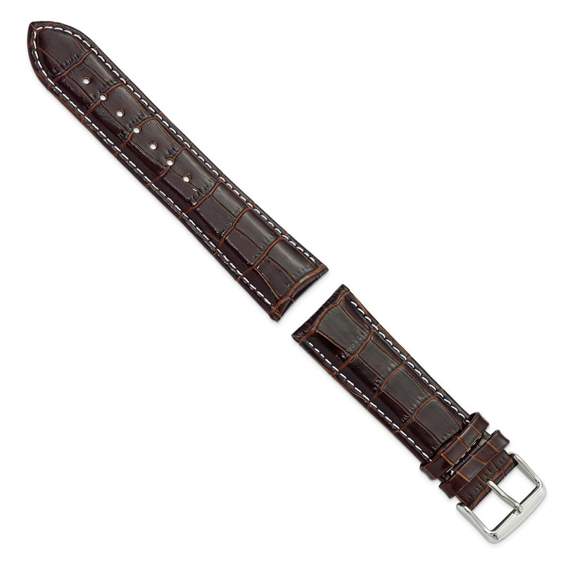 DeBeer 22mm Brown Crocodile Grain Chronograph Leather with White Stitching and Silver-tone Buckle 7.5 inch Watch Band