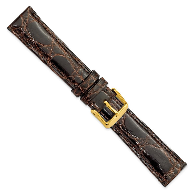 DeBeer 19mm Dark Brown Genuine Caiman Leather with Gold-tone Buckle 7.5 inch Watch Band