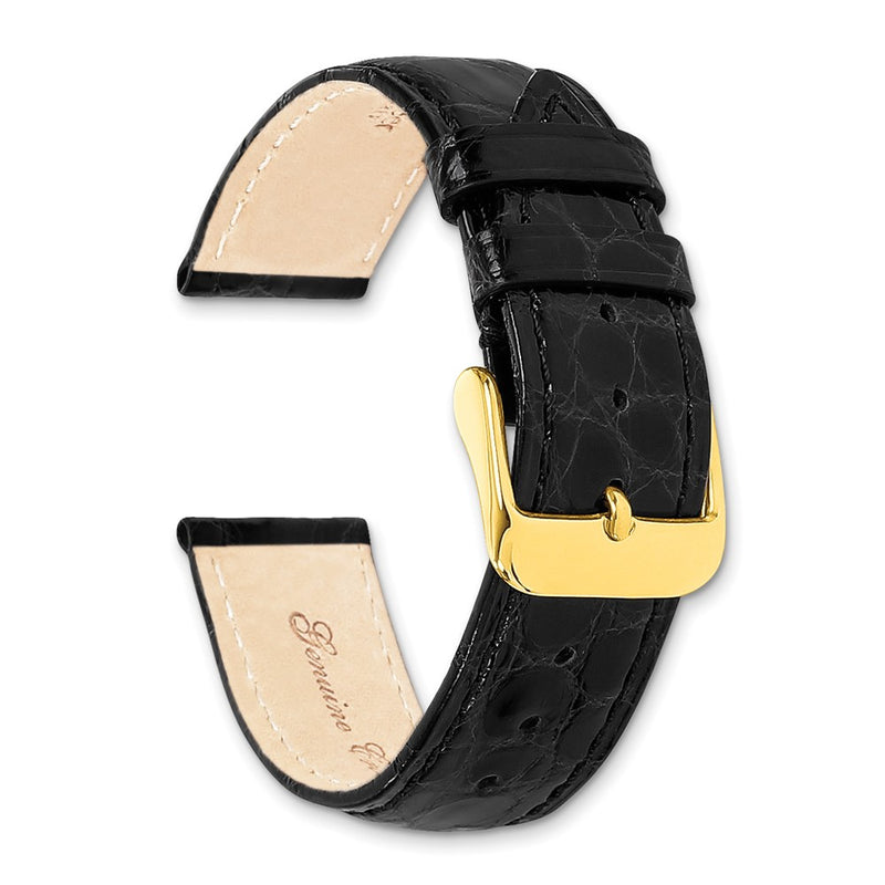 DeBeer 14mm Black Genuine Caiman Leather with Gold-tone Buckle 6.75 inch Watch Band