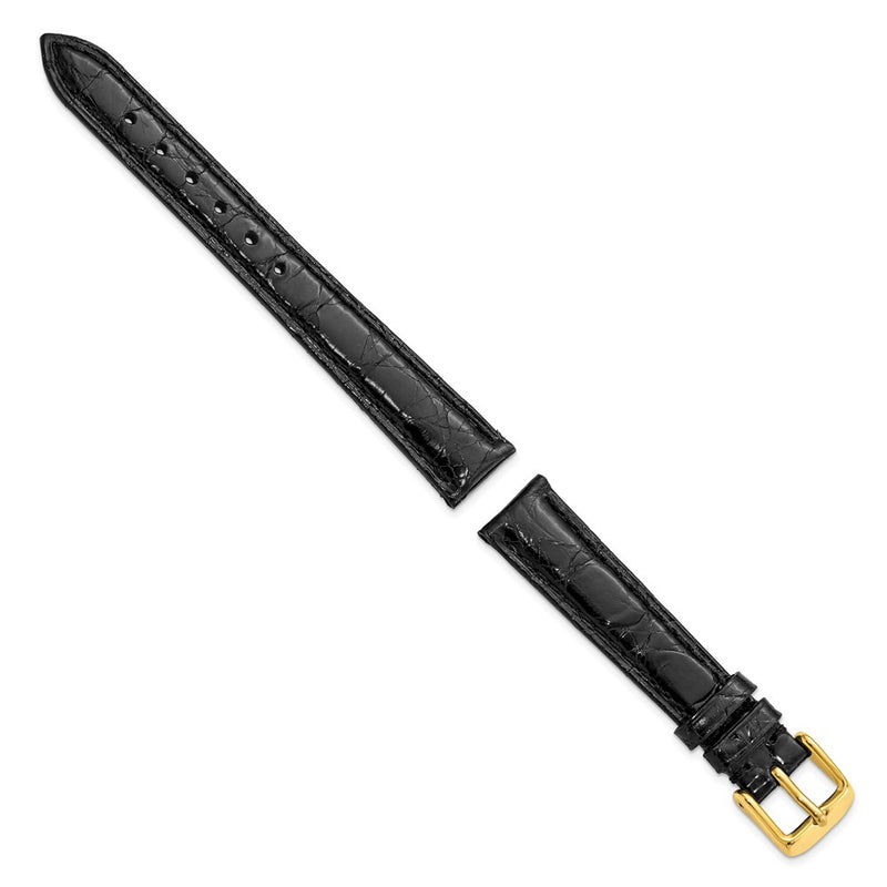 DeBeer 14mm Black Genuine Caiman Leather with Gold-tone Buckle 6.75 inch Watch Band