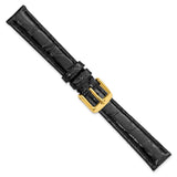 DeBeer 14mm Black Genuine Caiman Leather with Gold-tone Buckle 6.75 inch Watch Band