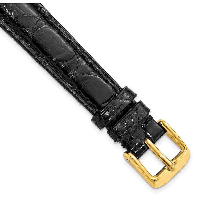 DeBeer 14mm Black Genuine Caiman Leather with Gold-tone Buckle 6.75 inch Watch Band