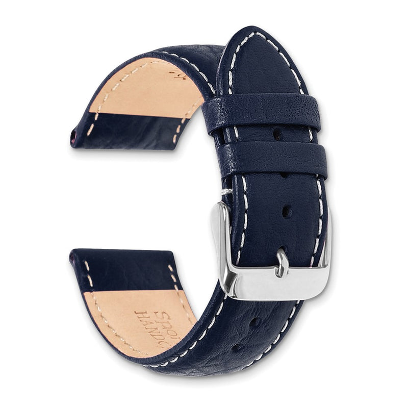 DeBeer 22mm Navy Sport Leather with White Stitching and Silver-tone Buckle 7.5 inch Watch Band