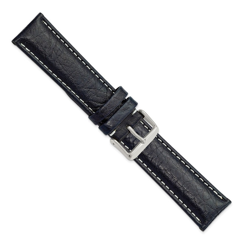 DeBeer 22mm Navy Sport Leather with White Stitching and Silver-tone Buckle 7.5 inch Watch Band