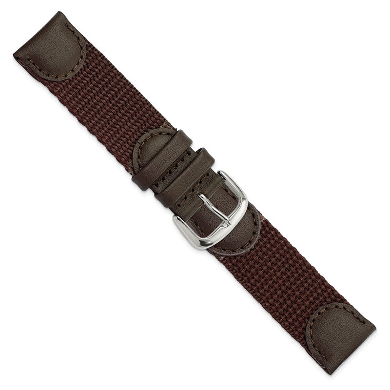 DeBeer 20mm Brown Army Style Nylon and Leather with Stainless Steel Buckle 7.75 inch Watch Band