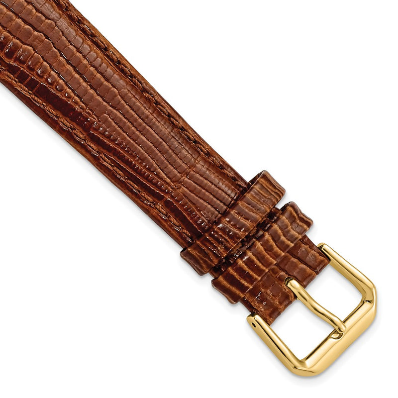 DeBeer 19mm Havana Brown Snake Grain Leather with Gold-tone Buckle 7.5 inch Watch Band