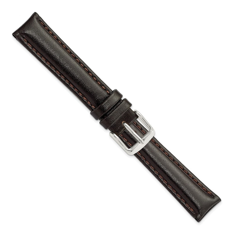 DeBeer 16mm Dark Brown Smooth Leather Chronograph with Silver-tone Buckle 7.5 inch Watch Band