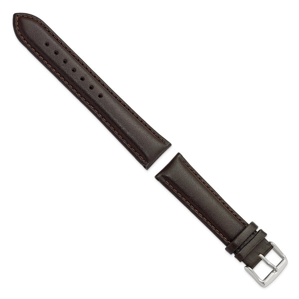 DeBeer 20mm Dark Brown Smooth Leather Chronograph with Silver-tone Buckle 7.5 inch Watch Band