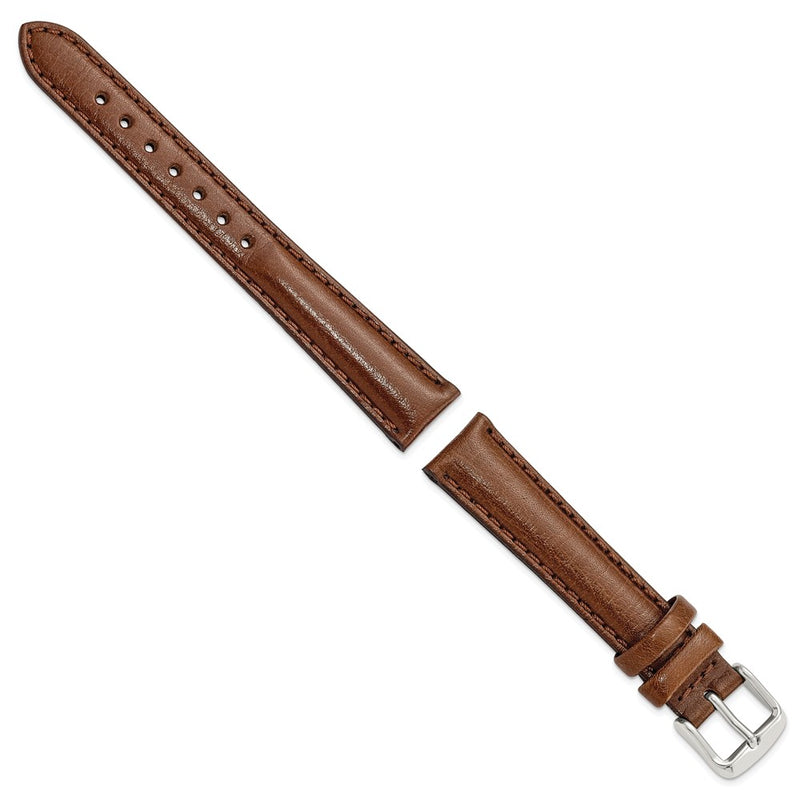 DeBeer 16mm Havana Smooth Leather Chronograph with Silver-tone Buckle 7.5 inch Watch Band