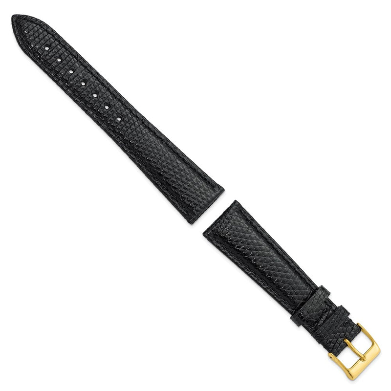 DeBeer 20mm Black Genuine Lizard Leather with Gold-tone Buckle 7.5 inch Watch Band