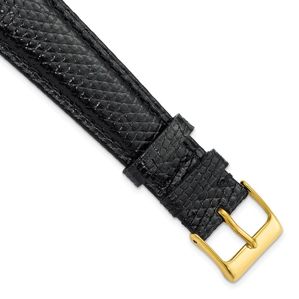 DeBeer 20mm Black Genuine Lizard Leather with Gold-tone Buckle 7.5 inch Watch Band