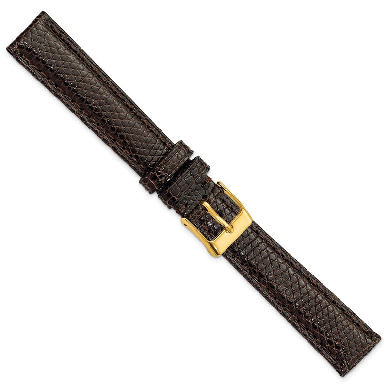 DeBeer 16mm Brown Genuine Lizard Leather with Gold-tone Buckle 7.5 inch Watch Band