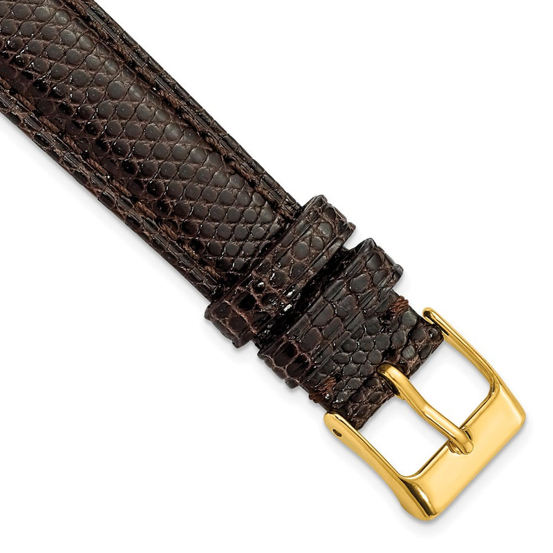 DeBeer 16mm Brown Genuine Lizard Leather with Gold-tone Buckle 7.5 inch Watch Band