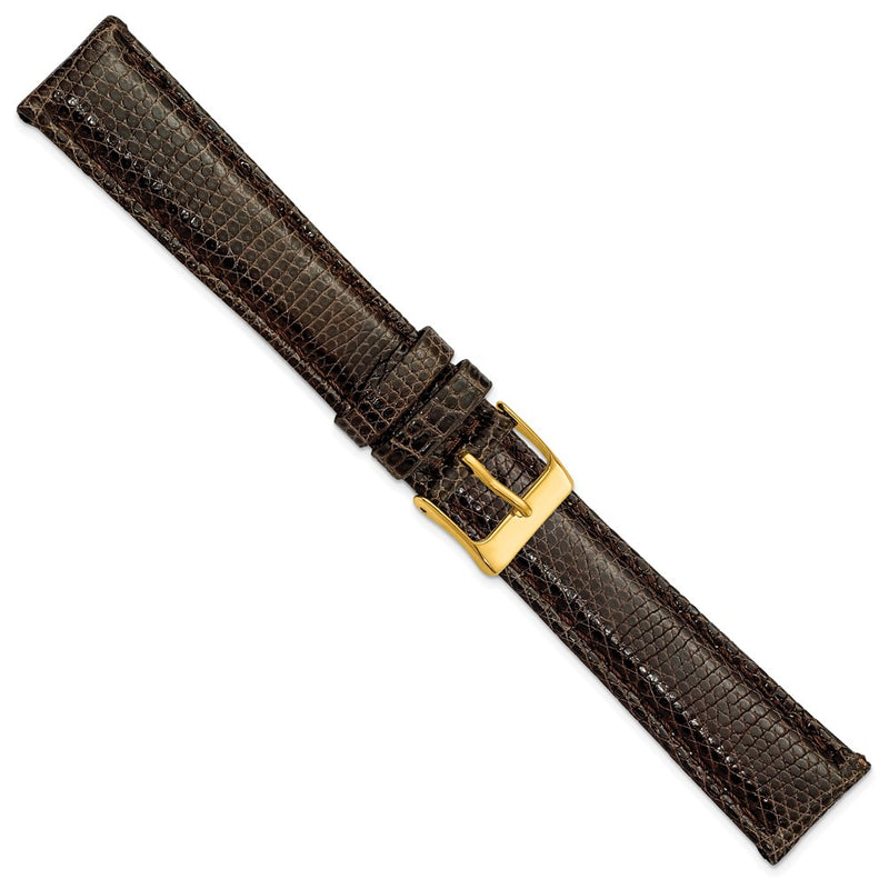 DeBeer 19mm Brown Genuine Lizard Leather with Gold-tone Buckle 7.5 inch Watch Band