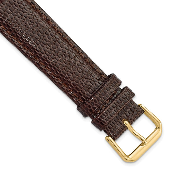 DeBeer 20mm Dark Brown Lizard Grain Leather with Gold-tone Buckle 7.5 inch Watch Band