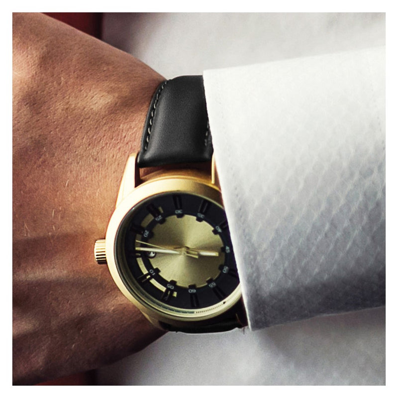 DeBeer 10mm Black Leather with Gold-tone Buckle 6.75 inch Watch Band