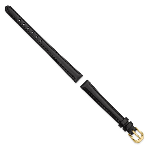 DeBeer 10mm Black Leather with Gold-tone Buckle 6.75 inch Watch Band