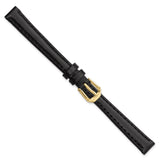 DeBeer 10mm Black Leather with Gold-tone Buckle 6.75 inch Watch Band