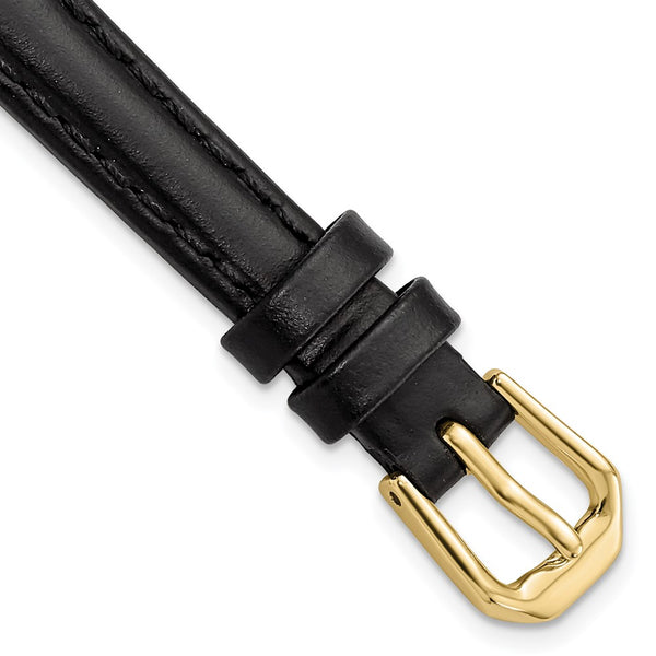 DeBeer 10mm Black Leather with Gold-tone Buckle 6.75 inch Watch Band