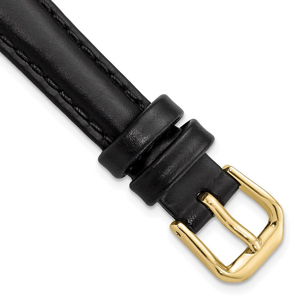 DeBeer 12mm Black Leather with Gold-tone Buckle 6.75 inch Watch Band