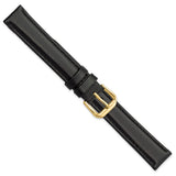 DeBeer 15mm Black Leather with Gold-tone Buckle 7.5 inch Watch Band