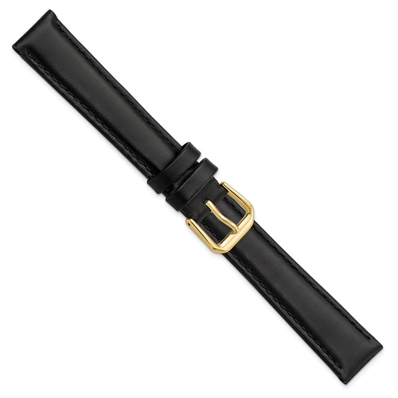 DeBeer 16mm Black Leather with Gold-tone Buckle 7.5 inch Watch Band