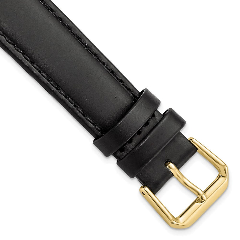 DeBeer 18mm Black Leather with Gold-tone Buckle 7.5 inch Watch Band