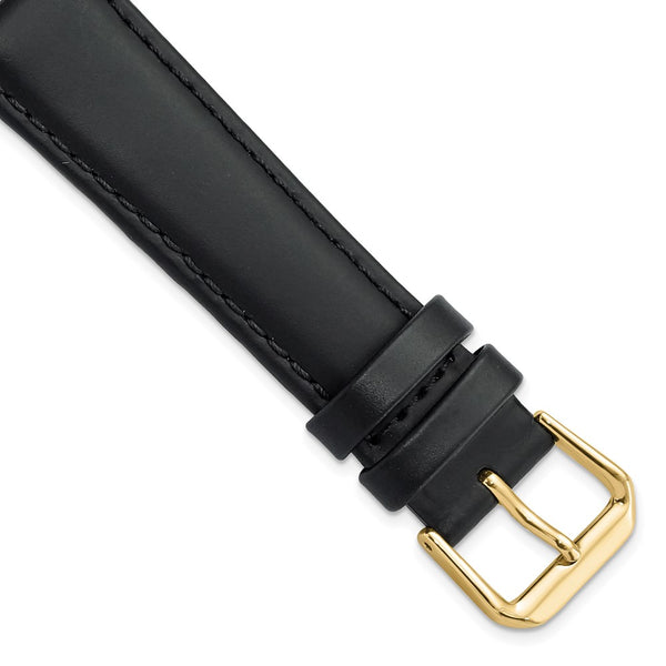DeBeer 19mm Black Leather with Gold-tone Buckle 7.5 inch Watch Band