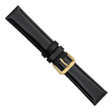 DeBeer 20mm Black Leather with Gold-tone Buckle 7.5 inch Watch Band