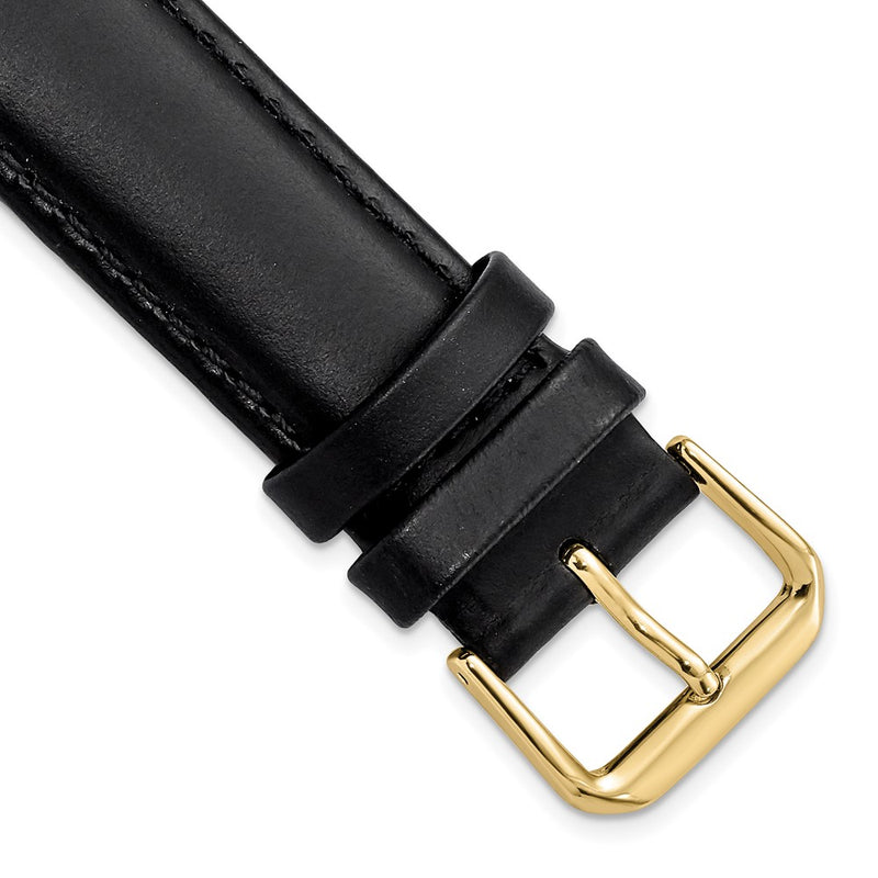 DeBeer 20mm Black Leather with Gold-tone Buckle 7.5 inch Watch Band