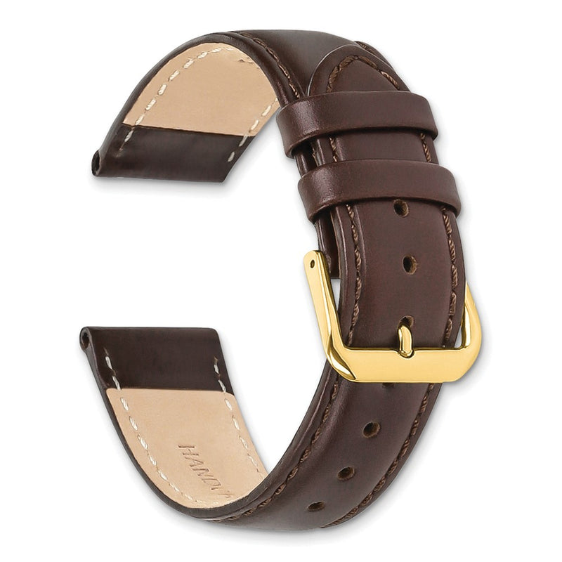 DeBeer 10mm Dark Brown Leather with Gold-tone Buckle 6.75 inch Watch Band