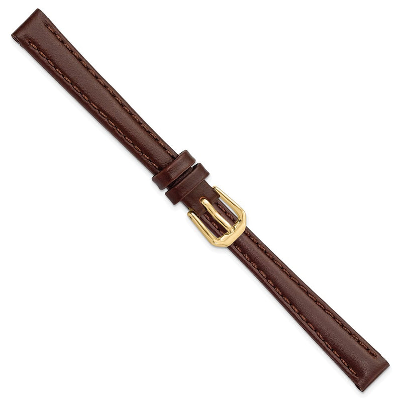 DeBeer 10mm Dark Brown Leather with Gold-tone Buckle 6.75 inch Watch Band