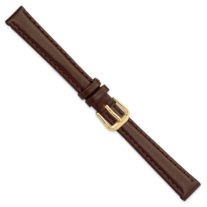 DeBeer 12mm Dark Brown Leather with Gold-tone Buckle 6.75 inch Watch Band