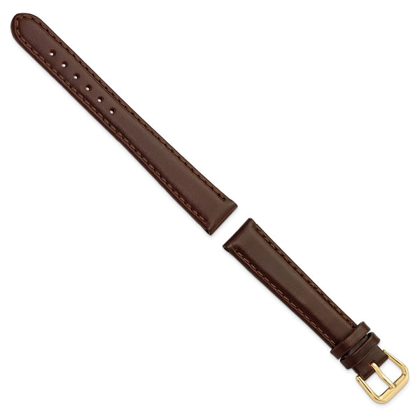 DeBeer 14mm Dark Brown Leather with Gold-tone Buckle 6.75 inch Watch Band