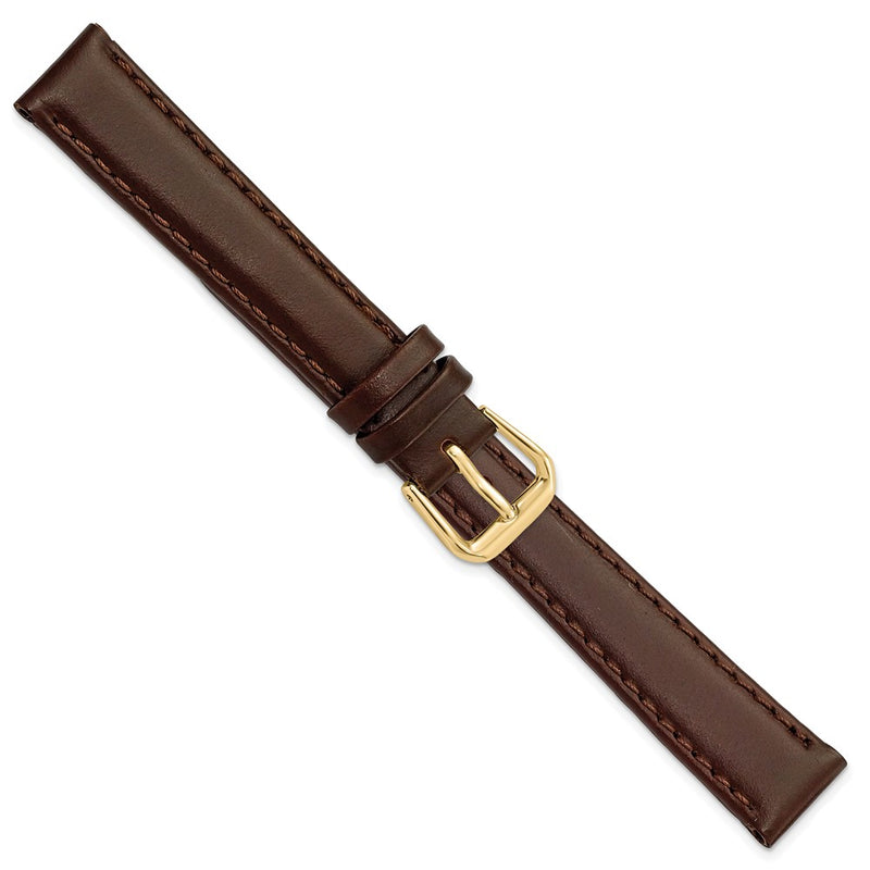 DeBeer 14mm Dark Brown Leather with Gold-tone Buckle 6.75 inch Watch Band