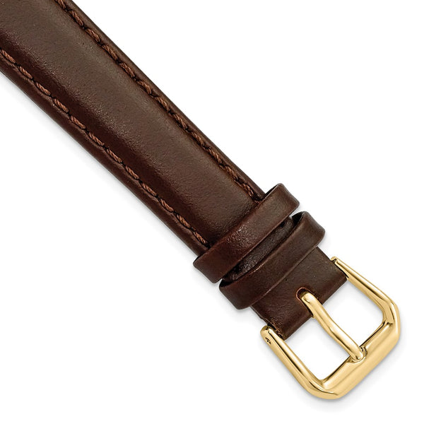 DeBeer 14mm Dark Brown Leather with Gold-tone Buckle 6.75 inch Watch Band